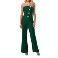 thumbnail image 1 of Women's Off Shoulder Button Detail Jumpsuit - Flared Pants, Summer, S-XXL, 1 of 3