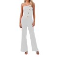 thumbnail image 1 of Women's Off Shoulder Button Detail Jumpsuit - Flared Pants, Summer, S-XXL, 1 of 3