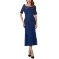 thumbnail image 1 of INSPIRE CHIC Women's Cocktail Dress Lace Fishtail Hem Short Sleeve Bodycon Midi Dress M Dark Blue, 1 of 6