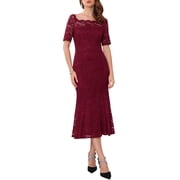 tea length casual dresses Casual Dresses for Women Petite Elegant Criss-Cross V Neck Work Vintage Fit  and Flare Floral Print Casual Tea A-Line Dress with Pockets 980 B-Burgundy  Floral S at Amazon Women's Clothing store