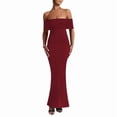 thumbnail image 1 of Women's Off Shoulder Corset Ruched Bodycon Formal Guest Dresses Maxi Dress for Wedding Cocktail Wine Red M, 1 of 10