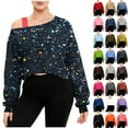 thumbnail image 1 of Women's Off Shoulder Crop Sweatshirt Plus Size Fashion One Shoulder Long Sleeve Pullover Top with Strap Design Dark Blue M, 1 of 7