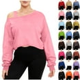 thumbnail image 1 of Women's Off Shoulder Crop Sweatshirt Plus Size Fashion One Shoulder Long Sleeve Pullover Top with Strap Design Pink L, 1 of 7