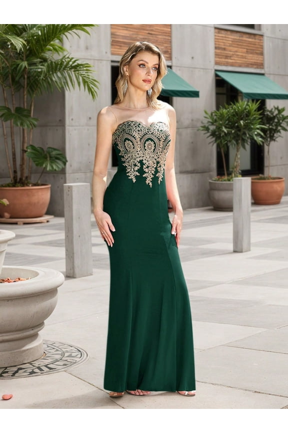 Women's  Off-Shoulder Gold Thread Embroidered Mermaid-Style Evening Gown, Perfect for Christmas and Halloween Costumes