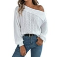 thumbnail image 1 of Women's Off Shoulder Knit Sweater Casual Loose Fit Long Sleeve Pullover Top, White Cable Knit Jumper, 1 of 5