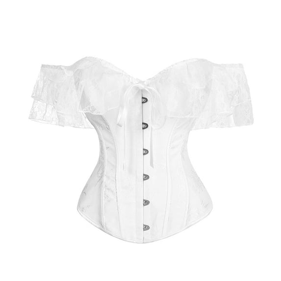 Women’s Off Shoulder Lace Bustier - Fishbone Waist Training Corset Top with Ribbing