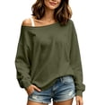 thumbnail image 1 of Women's Off Shoulder Loose Long Sleeve Solid Pullover Sweatshirt,Army Green,Women's Plus Size XL, 1 of 8