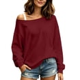 thumbnail image 1 of Women's Off Shoulder Loose Long Sleeve Solid Pullover Sweatshirt,Wine,Women's Plus Size XL, 1 of 8