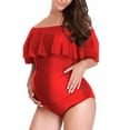 thumbnail image 1 of Women's Off-Shoulder Maternity Swimsuit Ruffle Solid Color One-Piece Monokini Swimsuit,XL, 1 of 3