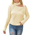 thumbnail image 1 of Women's Off Shoulder Metallic Trim Long Sleeve Pullover Sweater Halterneck Casual Knit Top for Spring Autumn, 1 of 2