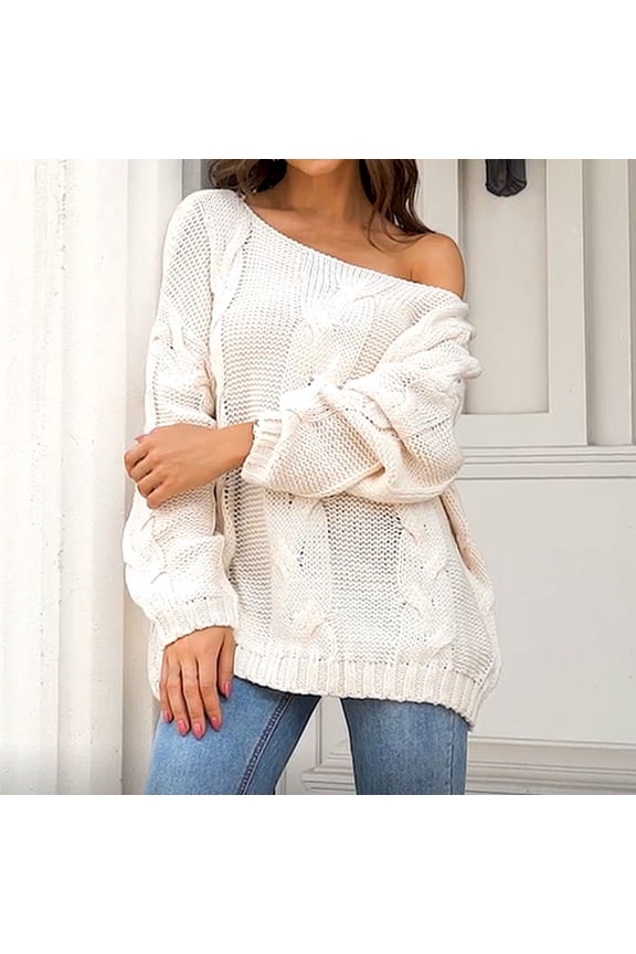 Women's Off Shoulder Oversized Sweaters Long Batwings Sleeve Cable Knit Pullover Jumper Tops Casual Loose Trendy Fall Sweaters
