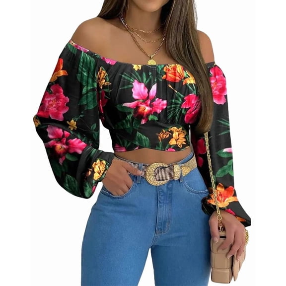 Women's Off-Shoulder Pleated Back Tie-Up Crop Top Summer Shirt
