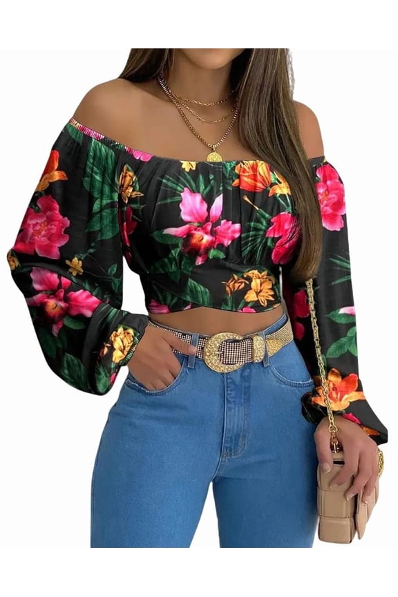 Women's Off-Shoulder Pleated Back Tie-Up Crop Top Summer Shirt