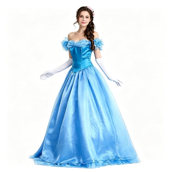 Women’s Off Shoulder Princess Costume Prom Gown Dress Long Wedding Dresses with Petticoat