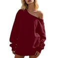 thumbnail image 1 of Women's Off Shoulder Pullover Sweater Casual Long Sleeve Oversized Tops Soft Stretchy Comfortable Loose Fit Fashion Pure Color For Daily Wear, 1 of 4