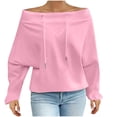 thumbnail image 1 of Women's Off Shoulder Pullover Top Dolman Sleeve Drawstring Boat Neck Oversized Sweatshirt, 1 of 5