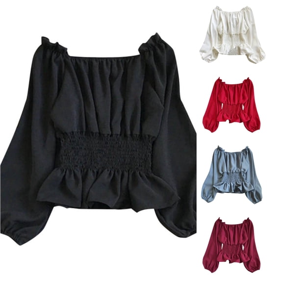 Women's Off Shoulder Ruffle Sequin Top - Pirate Style Blouse with Ruffled Hem for Festival Party