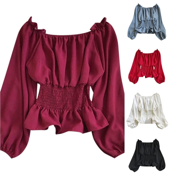 Women's Off Shoulder Ruffle Sequin Top - Pirate Style Blouse with Ruffled Hem for Festival Party