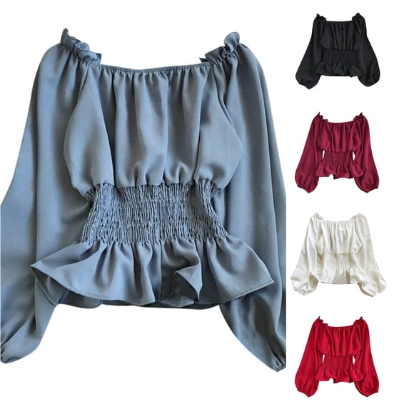 Women's Off Shoulder Ruffle Sequin Top - Pirate Style Blouse with Ruffled Hem for Festival Party