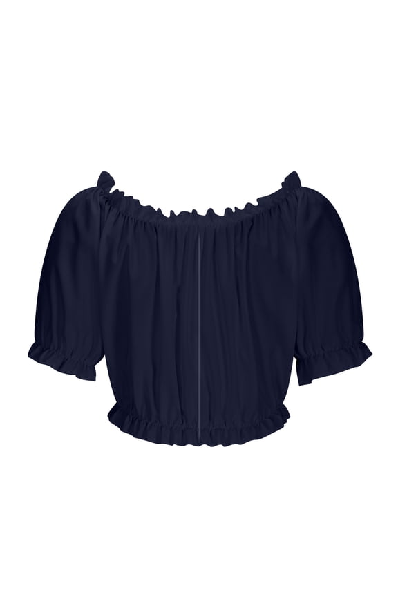 Women's Off Shoulder Ruffle Trim Ruched Short Sleeve Blouse Crop Top
