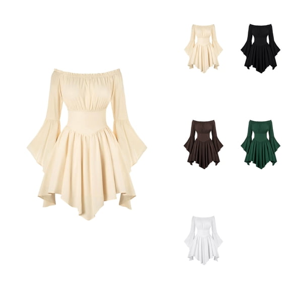 Women's Off Shoulder Ruffled Hem Flowy Boho Midi Dress, Casual Summer Halloween Gothic Floral Print Dress, Black Boho Style Fall Fashion