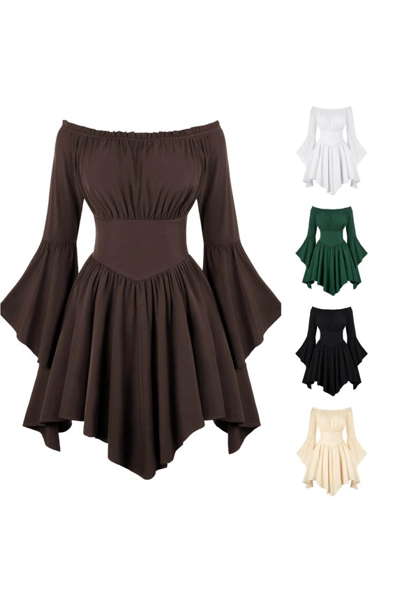 Women's Off Shoulder Ruffled Hem Midi Dress Floral Print Flowy Boho for Halloween Summer