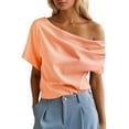 thumbnail image 1 of Women's Off Shoulder Ruffled Short Sleeve Blouse Top Basic Casual Tee Versatile Daily Wear Comfortable All Season, 1 of 2