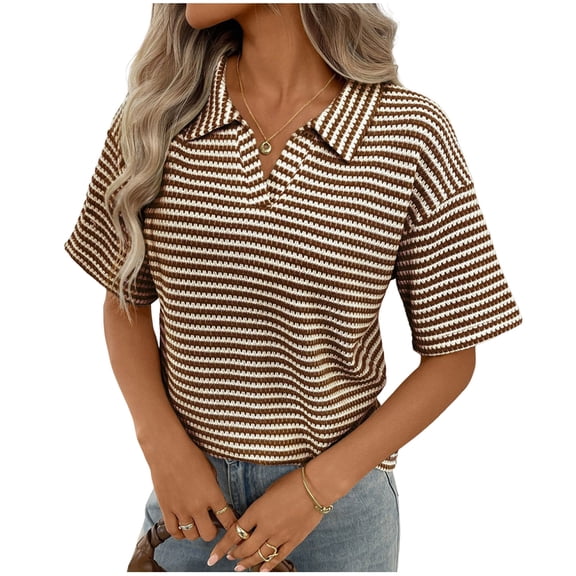 Women's Off Shoulder Striped Knit Tops Short Sleeve Side Button Cropped Blouses Casual Slim Fit Color Block Shirts