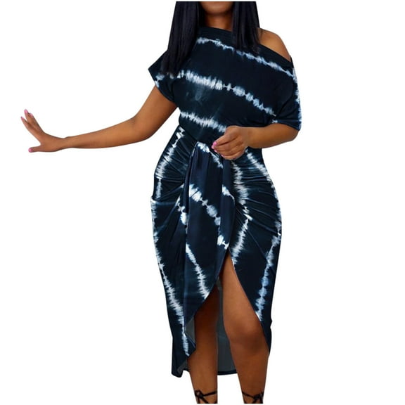 Women's Off Shoulder Striped Summer Dress Casual Short Sleeve Polyester Fashion Printed for Vacation Work Home Spring Lightweight Comfortable