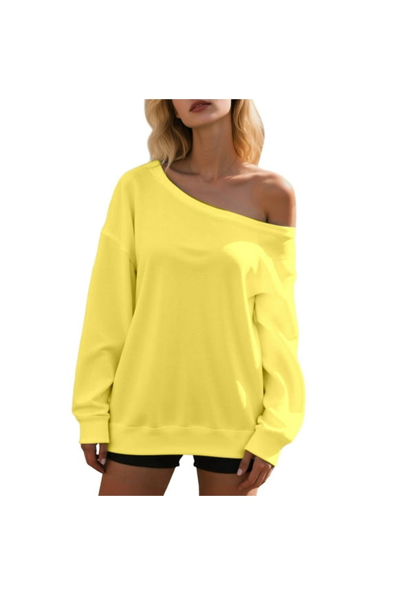 Women's Off Shoulder Casual Long Sleeve Pullover Sweatshirt Comfortable Soft Stretchy Loose Fit for Daily Wear Spring Fall Winter Fashion