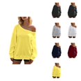thumbnail image 1 of Women's Off-Shoulder Sweatshirt, Long Sleeve Oversized Pullover Top, Soft Stretchy Pure Color Casual Fashion Top for Spring Fall Winter, Trendy Y2K Style Loose Fit Daily Wear, 1 of 5