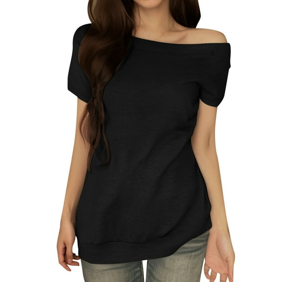 Women's Off Shoulder T Shirt Casual Summer Short Sleeve Blouse Lightweight Comfortable Fashion Top for Daily Wear