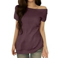 thumbnail image 1 of Women's Off Shoulder T Shirt Casual Summer Short Sleeve Blouse Lightweight Comfortable Fashion Top for Daily Wear, 1 of 6