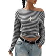 thumbnail image 1 of Women's Off Shoulder Top Cinched Waist Long Sleeve Crop T Shirts Tops Y2k Going Out Gray L, 1 of 9