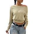 thumbnail image 1 of Women's Off Shoulder Top Cinched Waist Long Sleeve Crop T Shirts Tops Y2k Going Out Yellow S, 1 of 9