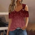 thumbnail image 1 of Women's Off Shoulder Tops Fashion Casual Loose Sexy Blouse Summer Asymmetrical Shirts Short Sleeve V Neck Top, 1 of 1