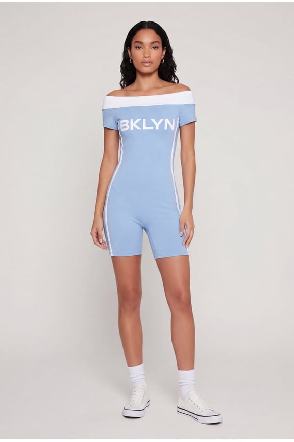 Women's Off The Shoulder BKLYN Graphic Romper