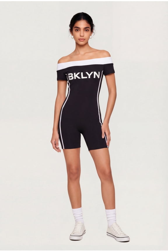 Women's Off The Shoulder BKLYN Graphic Romper