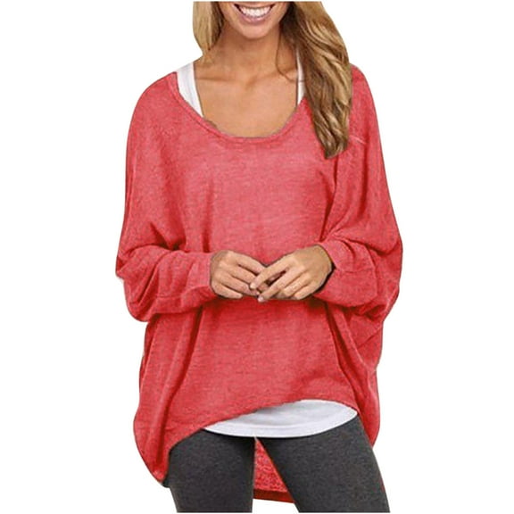 Women's Off The Shoulder Batwing Tops Casual Loose Oversized Tshirts Long Sleeve Fall Pullover Sweatshirt Tops