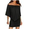 thumbnail image 1 of ZQUUVOU Women's Off The Shoulder Dress 3/4 Sleeve Bodycon Dress Casual Solid Short Sleeve Mini Dress Black, 1 of 6