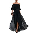 thumbnail image 1 of Women's Off The Shoulder Maxi Dress, Sexy Pleated Chiffon Evening Gown with High Slit, Elegant Puff Sleeve Formal Party Dress, 1 of 4