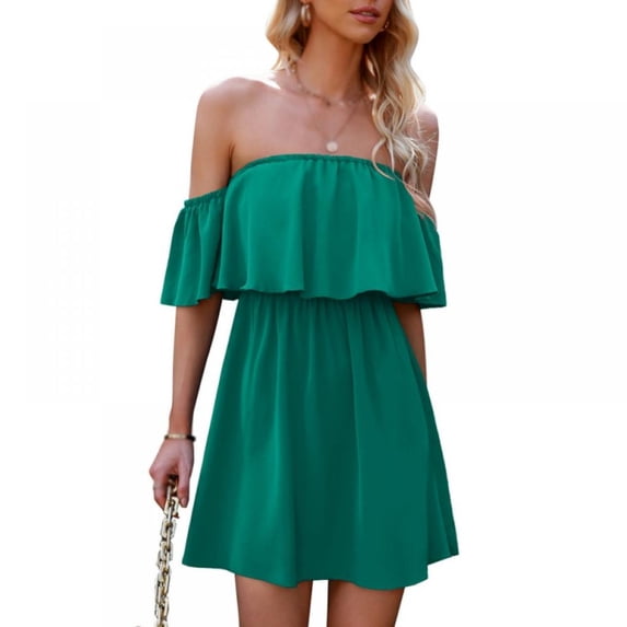 Women's Off The Shoulder Ruffle Casual Loose Shift Dress