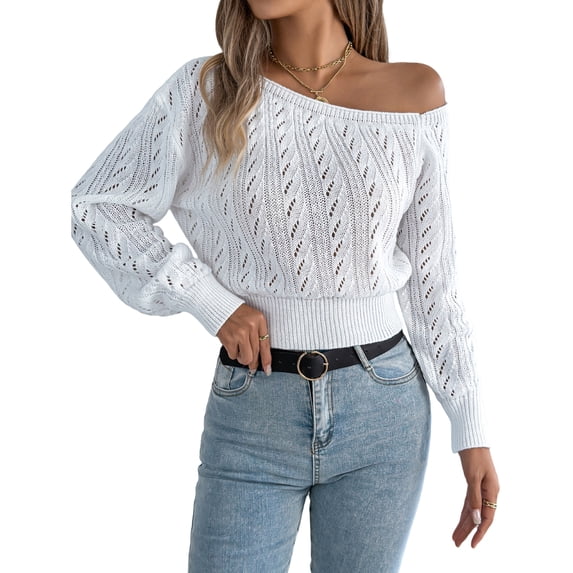 Women's Off The Shoulder Sweater 2026 Fall Ribbed Knit Pullover, XL
