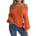 thumbnail image 1 of Women's Off The Shoulder Sweater Crochet Knit Long Sleeve Loose Pullover (Orange, S), 1 of 5
