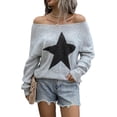 thumbnail image 1 of Women's Off The Shoulder Sweaters Cute Fall Tunic Tops Knitted Pullover Sweater, 1 of 5
