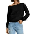 thumbnail image 1 of Women's Off The Shoulder Sweatshirt Long Sleeve Drop Shoulder Oversized Pullover Tops Fall Outfits Black M, 1 of 5