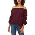 thumbnail image 1 of Women's Off-The-Shoulder Tiered-Sleeve Blouse Crisp Merlot S, 1 of 5