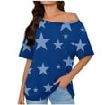 thumbnail image 1 of Women's Off The Shoulder Top Short Sleeve Print Floral Color Casual Home Sports Blouse Blue, 1 of 6