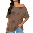 thumbnail image 1 of Women's Off The Shoulder Top Short Sleeve Print Floral Color Casual Home Sports Blouse Coffee, 1 of 6