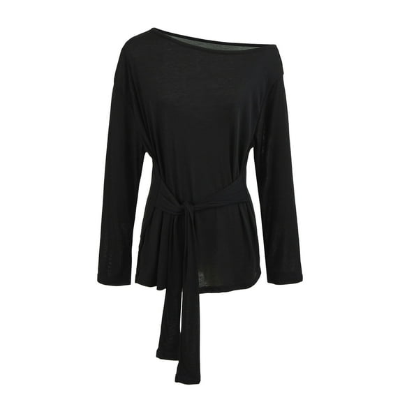 Women's Off The Shoulder Tops Casual Long Sleeve Loose Fit Shirt Solid Color Slim Fit Blouses with Pockets